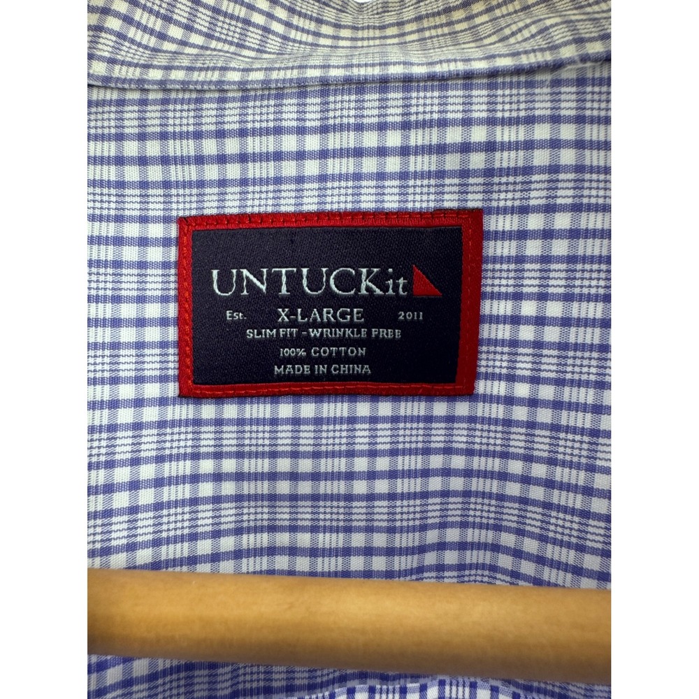 UNTUCKit Button Down Shirt Mens XL Purple Check Slim Fit Cotton Casual - Picture 3 of 6
